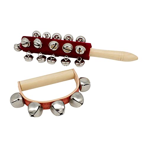 GICO Set: Schellenrassel / Schellenstab und Schellenkranz aus Holz für Kinder Musikinstrument- 3850-3852 von GICO