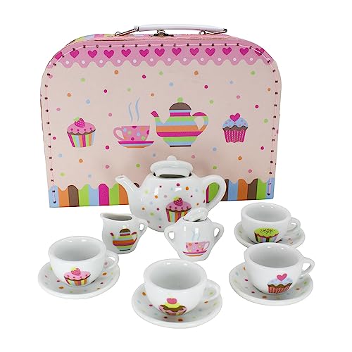 GICO Kinder Teeservice Spielkoffer Teeset Cupcake Spielzeug Porzellangeschirr 13 -TLG - 36379 von GICO