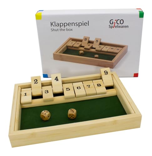 GICO Shut The Box Spiel/Klappenspiel aus Holz. Das bekannte Würfelspiel Klappbrett für Jung und Alt - 7954 von GICO