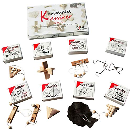 Knobelspiel Klassiker Sets - 8 Geschicklichkeitsspiele in Geschenkverpackung - incl. Lösung (Set 1) von GICO