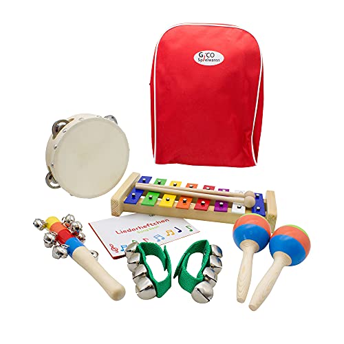 Musikinstrumente für Kinder, Musik im Rucksack: mit Holzspielzeug, Xylophon, Rhythmus Spielzeug für Mädchen und Jungen Holzspielzeug - 3878 (Rot) von GICO