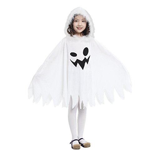 Gift Tower Halloween Kostüm Weiß Ghost Umhang Cape mit Kapuze Mädchen Gespenster Mantel mit Kappe für Karneval Fasching Cosplay (Weiß, 4-6 Jahre) 1 von Gift Tower