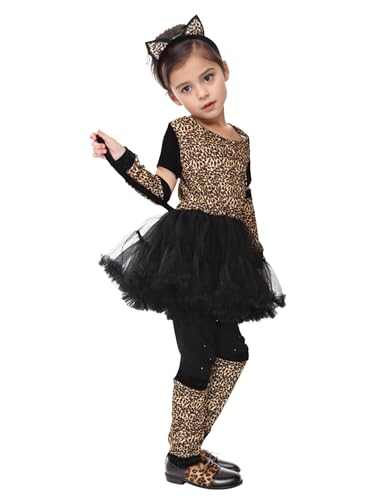 GIFT TOWER Leopard Kostüm Kinder Mädchen Tierkostüm Cosplay Fasching Kaneval Mehrfarbig XL/für Körpergröße 130-140cm von GIFT TOWER