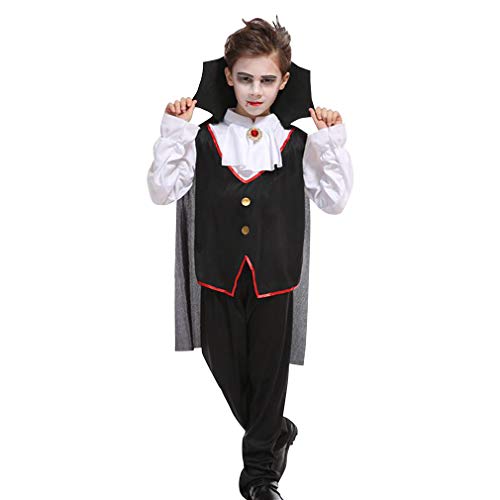 GIFT TOWER Vampir Kostüm Kinder Dracula Vampirkostüm Jungen Kinderkostüme Karneval Schwarz XL/für 130-140cm von GIFT TOWER