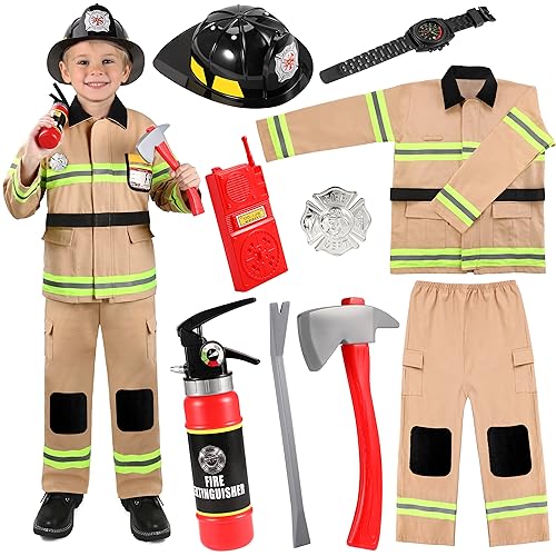 Giftinbox - Feuerwehrmann Kostüm für Kinder, Feuerwehrmann Kostüm für Kinder mit Zubehör, Halloween Kostüme für Kinder von 3 bis 12 von GIFTINBOX