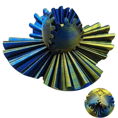 Gear Ball, 3D-gedruckte Getriebekugel, Steampunk-Wunder, Wirbel-Wunder, Gearsphere Schreibtischspielzeug, Gear Cube Fidget Spielzeug, Spinbälle für Stressentspannung (Blau-Gelb, 6 cm) von GIFTLOVE