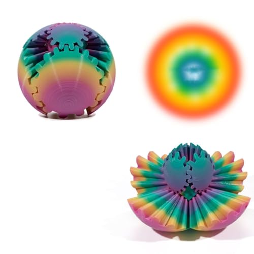 Gear Ball, 3D-gedruckte Getriebekugel, Steampunk-Wunder-Wunder, Gearsphere Schreibtischspielzeug, Gear Cube Fidget Spielzeug, Spinbälle für Stressentspannung (Regenbogen #1, 10 cm) von GIFTLOVE