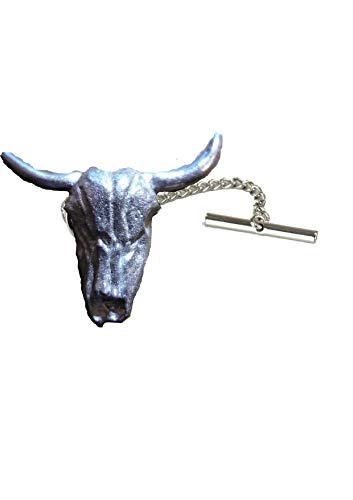 Giftsforall FT195 Longhorn-Totenkopf-Krawattennadel mit Kette, aus englischem modernem Zinn, 4,4 x 3,7 cm von GIFTSFORALL