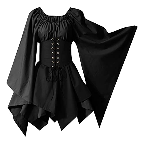 GIIWAKI Barock Kleid Wikinger Kostüm Damen Hexe Kostüm Damen Hexenkostüm Maid Dress Cosplay Vikings Kostüm Damen Melifecent Kostüm Damen Maid Outfit Halloween Kostüm Partner Fairy Costume Ghostface von GIIWAKI