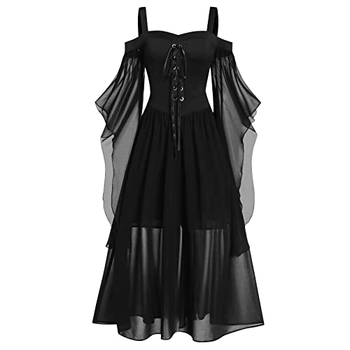 GIIWAKI Damen Halloween Umhang Steampunk Bluse Mittelalter Damen Gothic Damen Horror Kostüm Herren Steampunk Damen Goth Kleid Halloween Kleid Mädchen Kleid Rot Gute Halloween Kostüme Damen Wikinger von GIIWAKI