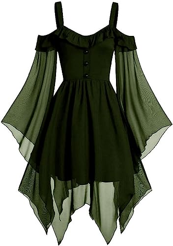 GIIWAKI Damen Kostüm Halloween Wikinger Kostüm Brautkleid Halloween Kostüm Teufel Horror Kostüm Damen Meerjungfrau Kostüm Damen Kleider Unter 40€ Langarm Kleid Damen Cape Damen Hexenkostüm Damen von GIIWAKI