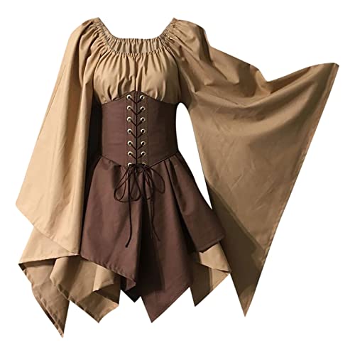 GIIWAKI Dracula Kostüm Damen Piratenkostüm Damen Korsett Halloween Kleidung Damen Steampunk Mittelalter Kleidung Damen Halloween Kostüm Halloweenkostüm Damen Kleider Damen Leinenkleid Hexenkostüm von GIIWAKI