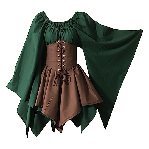 GIIWAKI Elfen Kostüm Mittelalter Kostüm Damen Clothes Halloween Kostüme Damen Halloween Vampir Kleid Rot Geisterbraut Kostüm Damen Maid Dress Kleid Rot Schwarzer Umhang Steampunk Damen Cruella von GIIWAKI