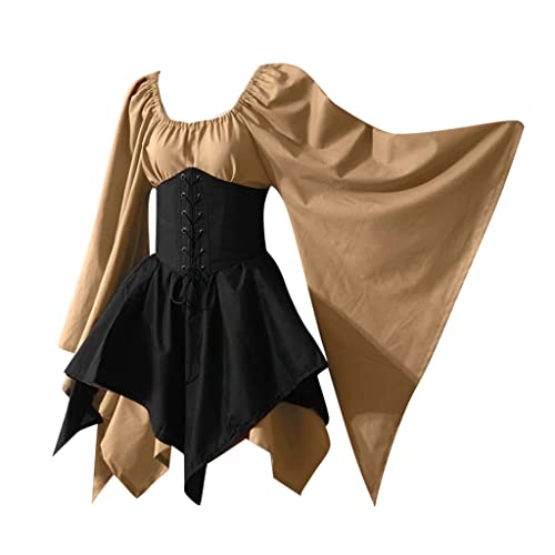 GIIWAKI Goth Mittelalter Hexen Accessoires Damen Frauen Halloween Kostüm Verkleidung Halloween Damen Hexe Kostüm Damen Kostüm Halloween Erwachsene Black Angel Costume Goth Kleid Gothic Rockabilly von GIIWAKI