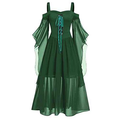 GIIWAKI Grünes Kleid Kostüme Für Erwachsene Dienstmädchen Kostüm Mittelalter Kleidung Halloween Kostüm Teenager Korsett Kleid Helloween Kostüme Für Frauen 80Er Halloween Kostüm Teenager Mädchen von GIIWAKI