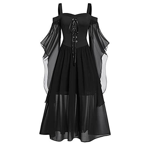 GIIWAKI Halloween Kostüm Vampir Damen Mittelalterkleid Schwarzer Schleier Halloween Kostüm Damen Xxl Kleid Grün Leinenkleid Mittelalter Kleidung Damen Bluse Halloween Kostüm Damen Hexe Ghostface von GIIWAKI