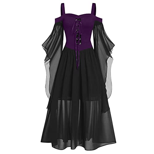 Gothic Dress Elfen Kostüm Nonnen Kostüm Damen Halloween Karneval Kostüm Korsett Kleid Hexenkostüm Halloween Teufel Damen Maxikleid Schwarz Hexe Halloween Billige Halloween Kostüme Geisterbraut von GIIWAKI