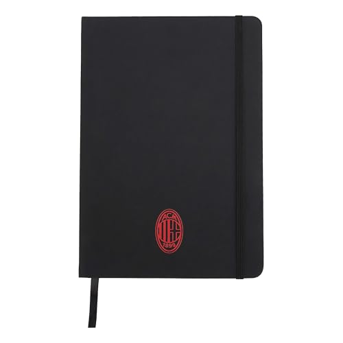 AC Milan - Notizbuch A5 Schwarz Crest Monochrome - mit PU-Hardcover - 192 Seiten - Gummibandverschluss und passender Seitenmarkierung - Für alle Rossoneri Fans - Offizielles Produkt von Ac Milan von AC Milan