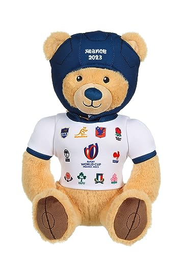 Gipsy Toys - Plüsch Bär T-Shirt 20 Nationen Rugby World Cup/Rugby World Cup Frankreich 2023 (RWC) - Offiziell Lizenziertes Plüschtier - 24 cm sitzend - Beige Marineblau Weiß von GIPSY