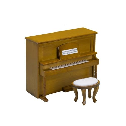 GIVBRO Miniatur-Puppenhaus-Klavier mit Hocker-Set – 1:12 Simulation Mini-Holzmöbel-Zubehör für Puppenhaus-Dekor, 2 Stück (#A) von GIVBRO