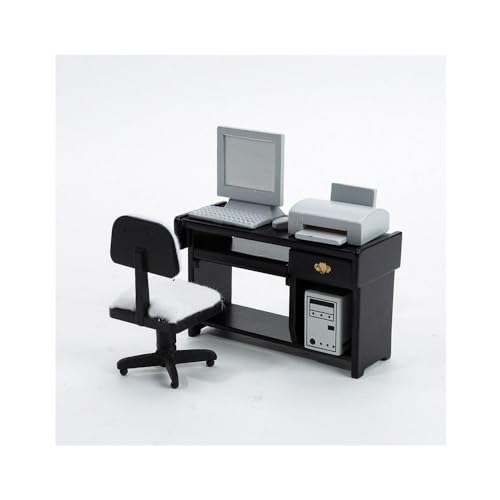 GIVBRO Puppenhaus-Miniatur-Computermaus, Tastatur, Host, Drucker, Computertisch und Stuhl-Set – 1:12 Simulation von Holzmöbelzubehör, 7-tlg. (#A) von GIVBRO