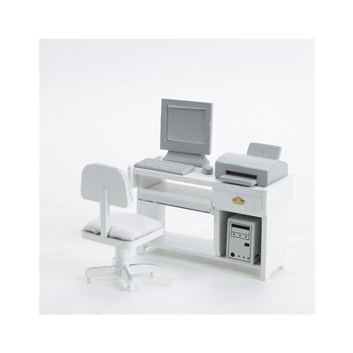 GIVBRO Puppenhaus-Miniatur-Computermaus, Tastatur, Host, Drucker, Computertisch und Stuhl-Set – 1:12 Simulation von Holzmöbelzubehör, 7-tlg. (#B) von GIVBRO