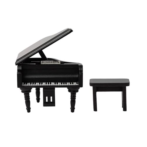 GIVBRO Puppenhaus-Miniatur-Set, schwarzes Klavier mit Hocker, 1:12, Simulation von Mini-Holzmöbeln, Zubehör für Puppenhaus-Dekoration, 2 Stück von GIVBRO