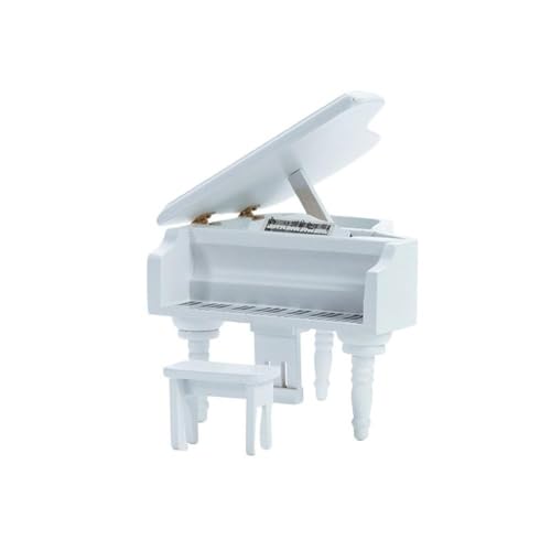GIVBRO Puppenhaus-Miniatur-Set, weißes Klavier mit Hocker, 1:12, Simulation von Mini-Holzmöbeln, Zubehör für Puppenhaus-Dekoration, 2 Stück von GIVBRO
