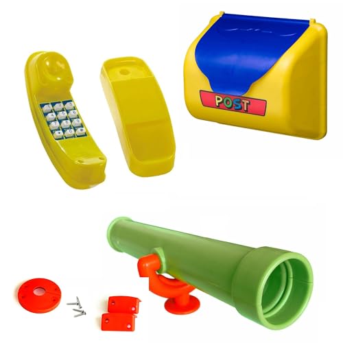 GK Zubehör-Set z.B. für Spielturm mit gelbem Telefon, gelb/blauem Briefkasten und Teleskop in der Farbe (apfelgrün) von GK