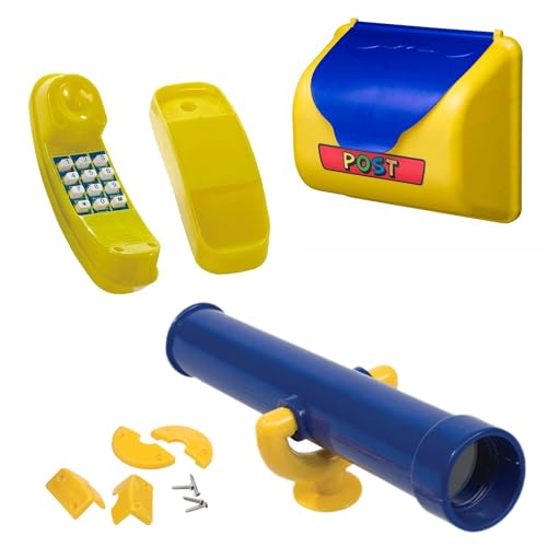 GK Zubehör-Set z.B. für Spielturm mit gelbem Telefon, gelb/blauem Briefkasten und Teleskop in der Farbe (blau) von GK