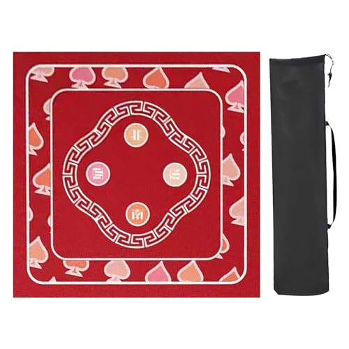 GKIRQVPE Mahjong Mat ，Mahjong Table Cloth ， Quadratisch mit Aufbewahrungstasche, rutschfeste Spieltischmatte, verdickte Mahjong-Tischmatte, for Mahjong Poker(Rood,110x110cm/43x43in) von GKIRQVPE