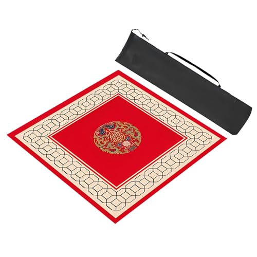 Mahjong Mat ，Mahjong Table Cloth ， Quadratische Mahjong-Spielmatte mit Aufbewahrungstasche, rutschfeste Mahjong-Tischmatte mit Geräuschreduzierung, for Mahjong-Poker-Kartenspiele(Rood,60x60cm (23.62x2 von GKIRQVPE