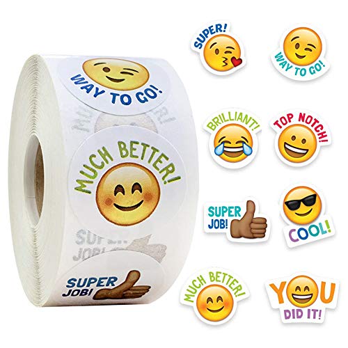 GKONGU 500 Packung Emoticon Emoji Sticker，Starker Klebrig Niedlich Glückliches Gesicht Aufkleber, Lustige Kreis Etiketten für Kunsthandwerk，Kalendernotizen，Kindergeburtstagsfeier，25 mm 1 Zoll von GKONGU