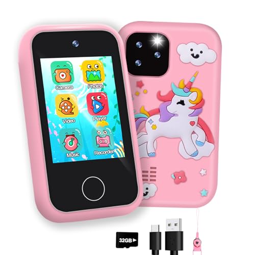 GKTZ Kinder Handy,Kinder Smartphone, Weihnachten Geburtstag Geschenk für 3 4 5 6 7 8 Jahre alte Mädchen, 2.8” Display Spielzeug Handy mit Musik und Spiel (Rose) von GKTZ