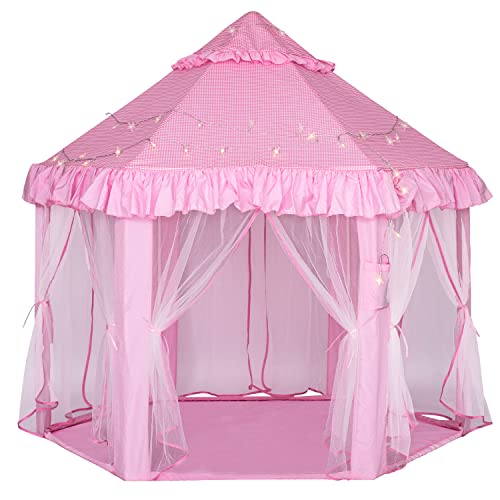 Kinder Spielzelt für Mädchen - Große Prinzessin Schloss Spielzelt, Indoor & Outdoor Pop-up Spielhaus mit Star Lichter Kinder Kleinkinder Geschenke für 3 4 5 6 7 8 9 Jahre alt Mädchen Jungen (Rosa) von GKXLH