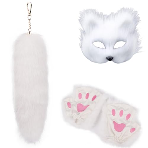 GKYQVE Mode Foxes Kostüme Set Mit Weichen Maskenhandschuhen Und Plüsch Schwanz Schlüsselbund Set Für Maskerades Event Stilvolle Outfit GKYQVE Mode Foxes Kostüme Set Mit Weichen Maskenhandschuhen Und Plüsch Schwanz Schlüsselbund Set Für Maskerades Event Stilvolle Outfit von GKYQVE