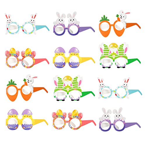 12 Pcs Lustige Ostern Party Brillen Foto Requisiten Ostern Papier Brille Küken Ostereier Karotte Hase Ostern Papiermasken für Kinder Erwachsene Ostern Weihnachten Geburtstag Party Favors Dekoration von GLAITC