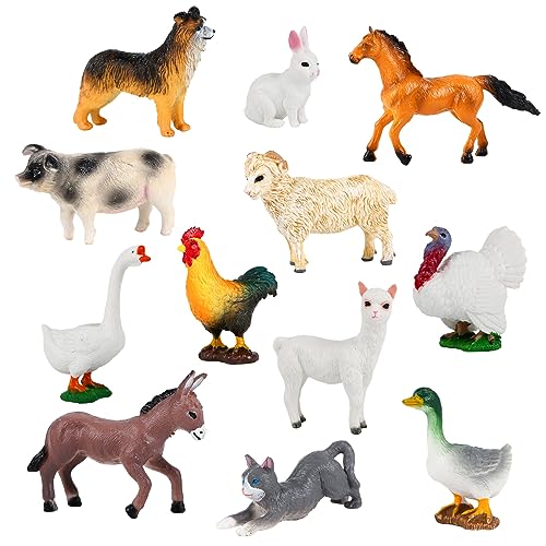 GLAITC 12Pcs Bauernhof Tierfiguren Spielzeug Kunststoff Bauernhof Tierfiguren,Bauernhof Tiere Playset Lernspielzeug Set,Tier Spielzeug Umfassen Hühnerente Hundeschwein Zum Pour Tiere Party (Style-A) von GLAITC