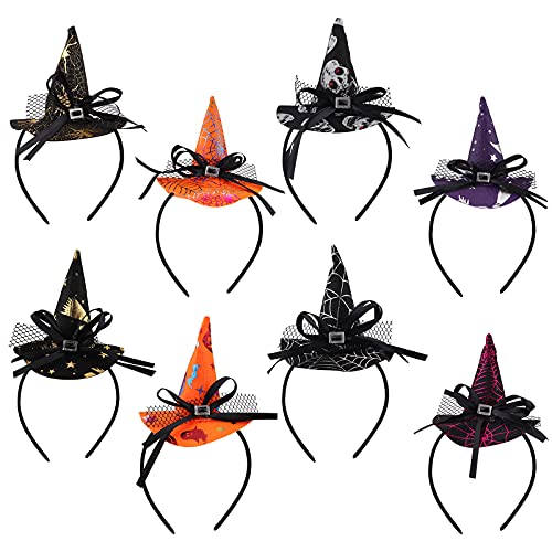 Hexenhut Haarreif,8 stücke Hexe Party Hüte Hexe Hut Stirnbänder Hexe Spinne Hut Stirnbänder Halloween Element Stirnbänder Halloween Kostüm Party Dekoration Spinne Hexen Hut für Halloween Party Cosplay von GLAITC