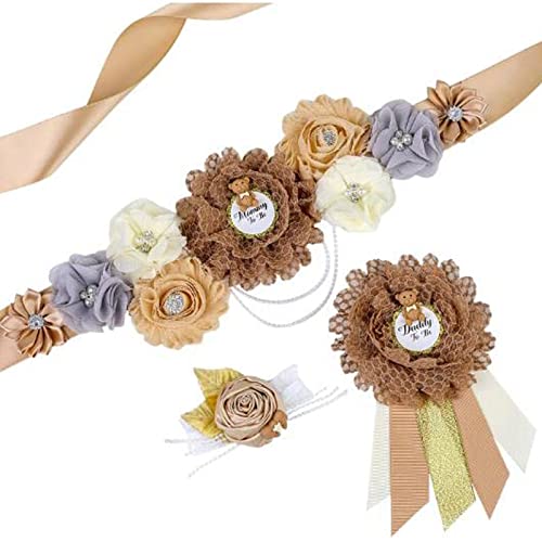 Mummy to Be Schärpe 3Pcs Mummy to Be Accessoires Set Daddy to Be Abzeichen Perle Nadel Mummy Blumen Armband für Baby Shower Babydusche Werdende Mutter Geschenk Gender Reveal Party Spiele von GLAITC