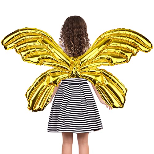 Schmetterlingsflügel Ballons, Party Outfit Kinder Party Kostüm Zubehör Feenflügel Kinder Aluminium Folie Ballons für Mädchen Erwachsene Geburtstag Party Cosplay Tanzen (Gold) von GLAITC