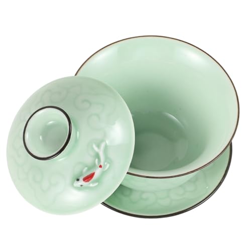 GLEAVI 1 Satz Keramikschüssel-Set Tee-Ei-Tasse Teegefäß aus Porzellan Wasserbehälter Keramik Tasse mit Deckel Teebecher mit Keramikdeckel Bürotasse Kaffeetasse aus Keramik Light Green von GLEAVI