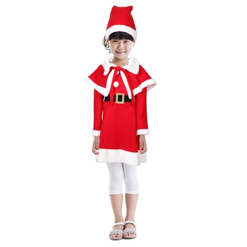 GLEAVI 1 Set Mädchen-Weihnachtsmann-Kostüm: Mädchen-Weihnachtskostüm Langärmliges Kleid Mit Schal Und Hutgürtel (150 Cm). von GLEAVI