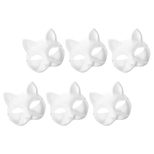 GLEAVI Katzenmasken 6 Stück Weiße Maske Halloween Unbemalt Handbemalt Rohling Für Maskerade Cosplay-Party von GLEAVI