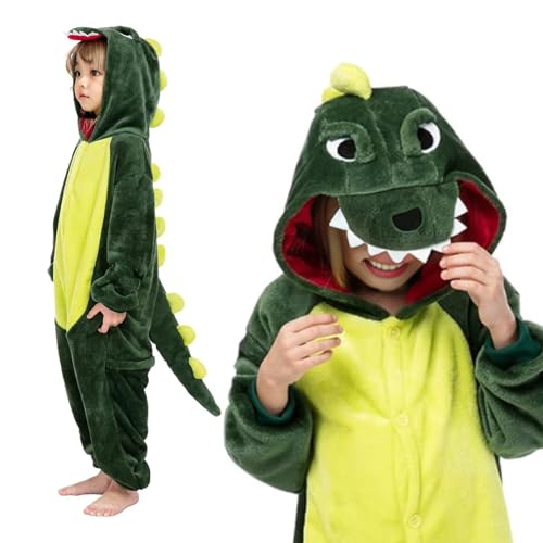 GLEEMEN Dinosaurier Kostüm Kinder, Unisex Pyjamas Onesies Tiere Kostüm Cosplay, Dinosaurier Jumpsuit Kostüm, Tier Onesie für Kinder Mädchen Jungen, Faschings Kostüm Dino Kinder (120) von GLEEMEN