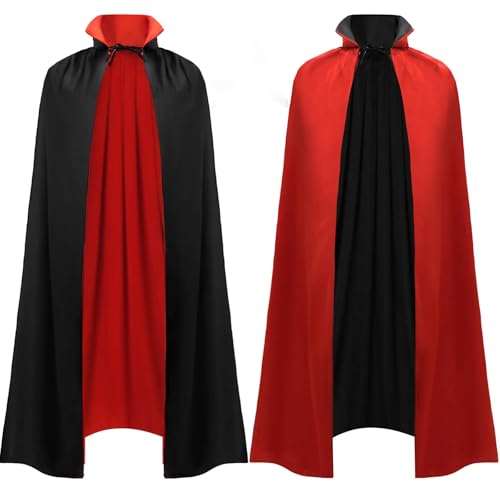 GLEEMEN Halloween Umhang mit Kapuze, Teufel Kostüm Hexenko, Mittelalter Umhang Kapuzenumhang, Kinder Herren Damen Vampire Umhang kostüm Cape Satin, Kostüm Mantel Karneval (150cm-Rot+Schwarz) von GLEEMEN