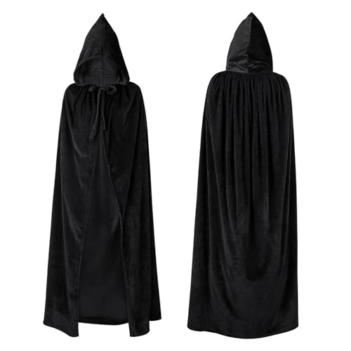 GLEEMEN Halloween Umhang mit Kapuze, Teufel Kostüm Hexenko, Mittelalter Umhang Kapuzenumhang, Kinder Herren Damen Vampire Umhang kostüm Cape Satin, Kostüm Mantel Karneval (150cm-Schwarz B) von GLEEMEN