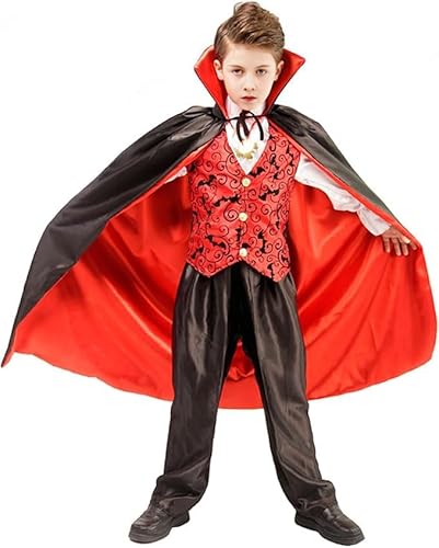 GLEEMEN Halloween Umhang mit Kapuze, Teufel Kostüm Hexenko, Mittelalter Umhang Kapuzenumhang, Kinder Herren Damen Vampire Umhang kostüm Cape Satin, Kostüm Mantel Karneval (90cm-Rot+Schwarz) von GLEEMEN