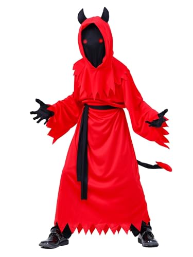 GLESOSYL Kinder Scary Glowing Red Eyes Teufel Mode Kostüm Party Dress Up Kinder Teufel, Hölle, Satan, Mardi Gras, Halloween Kostüme für Kinder und Zubehör für Rot von GLESOSYL