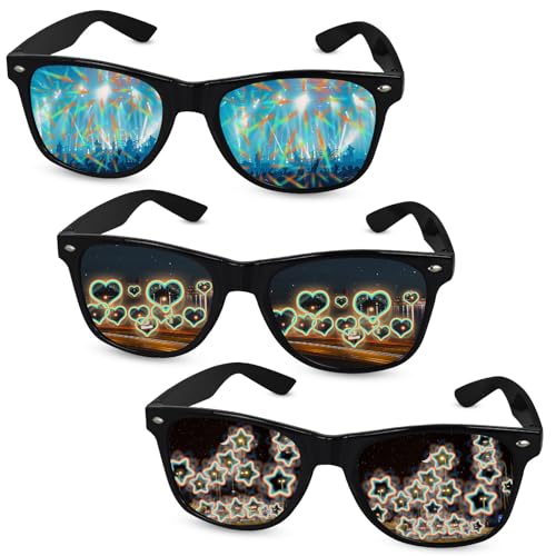 GLGHMH Beugungsbrille, 3D-Herz, Stern, Feuerwerk, Rave-Brille, Party-Sonnenbrille für Kostüme, Musik, Konzert, Club, Partyzubehör, 3 Stück GLGHMH Beugungsbrille, 3D-Herz, Stern, Feuerwerk, Rave-Brille, Party-Sonnenbrille für Kostüme, Musik, Konzert, Club, Partyzubehör, 3 Stück von GLGHMH